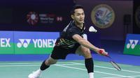 Tunggal putra Indonesia Jonatan Christie saat menghadapi Ng Ka Long Angus dari Hong Kong pada babak 32 besar India Open 2024 di K.D.Jadhav Indoor Hall, New Delhi, Rabu, 17 Januari 2024. (foto: PBSI)