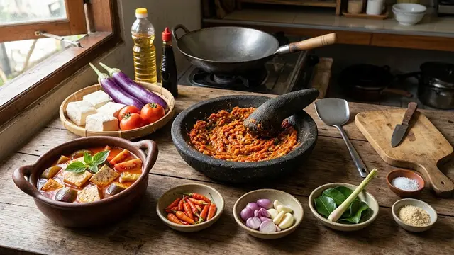 Resep Kuah Pedas Tahu, Terong, dan Tomat/AI Generated