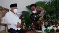 Wakil Presiden RI, KH Maruf Amin bersama Menteri Pertanian RI, Syahrul Yasin Limpo dalam acara Penganugerahan Penghargaan Bidang Pertanian Tahun 2021 yang diselenggarakan secara luring di Istana Wapres Jakarta, Senin, 13 September 2021.