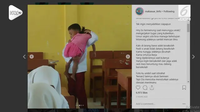 Seorang siswa SD harus belajar di sekolah sambil tetap menjaga adiknya yang masih kecil. Orangtua mereka harus bekerja demi menghidupi kebutuhan.