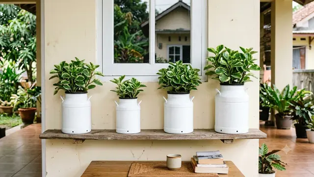 Ide Kaleng Susu Bekas Jadi Pot Tanaman Hias Model Putih untuk Peperomia