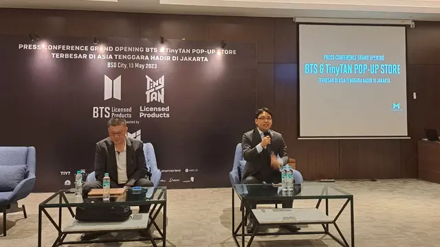 CEO PT Multi Medika Internasional, Mengky Mangarek, saat Press Conference Grand Opening BTS and TinyTAN Pop-Up Store, di BSD Tangerang, Sabtu (13/5/2023).