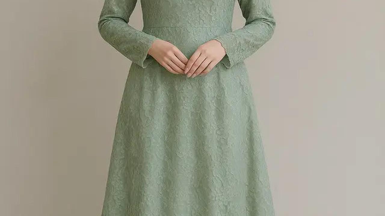 8 Inspirasi Gamis Brokat Islami Warna Sage, dari Simpel hingga Glamour
