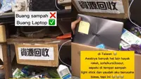 Laptop dibuang ke tempat sampah di Taiwan (Sumber: TikTok/gppsambataja)