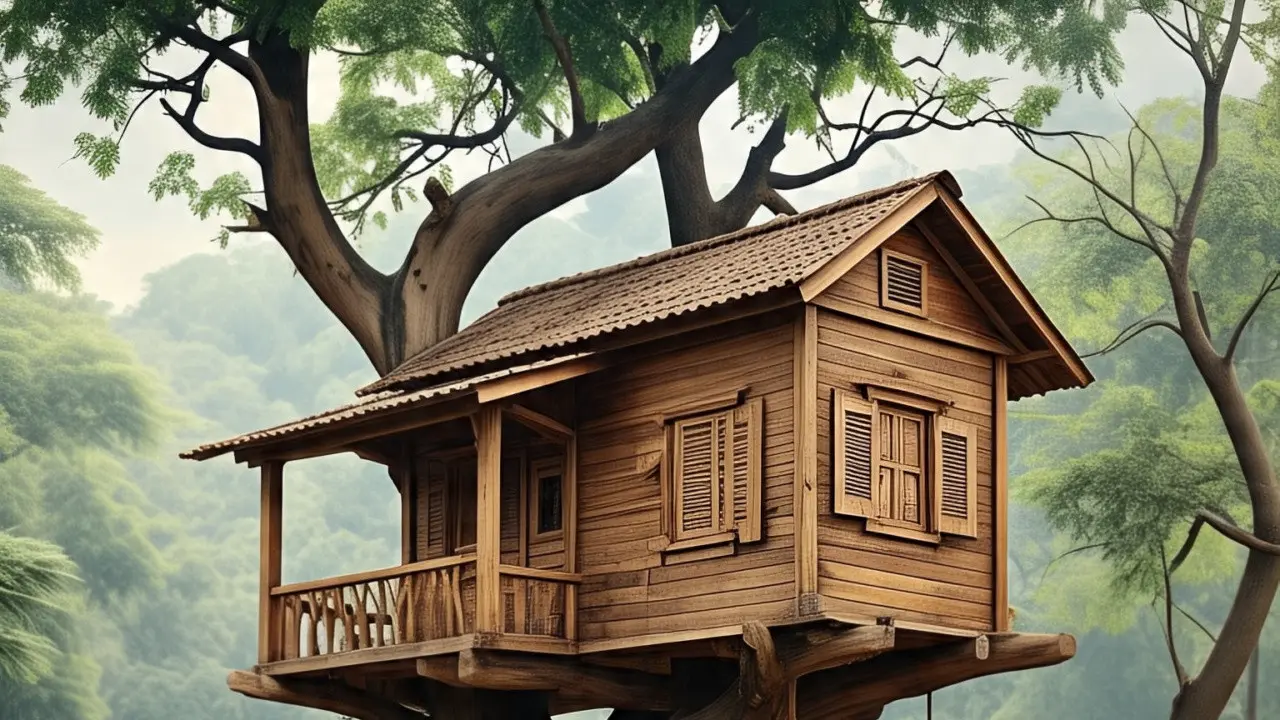 Rumah Kayu Sederhana di Pohon