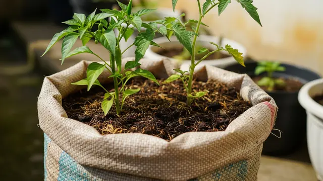 Karung Lipat sebagai Pot Sederhana