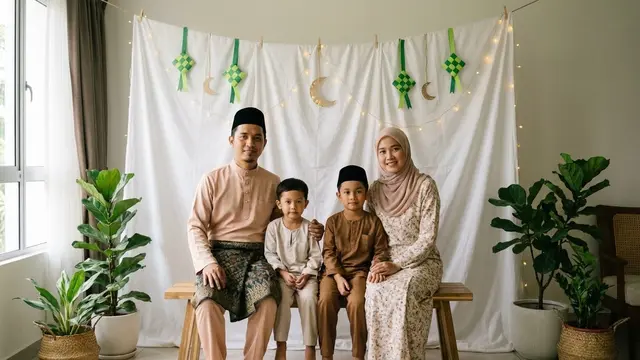 Cara Membuat Backdrop Foto Keluarga Lebaran dari Bahan Sederhana/Gemini AI