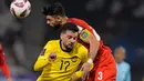 Adalah Bahrain yang mencetak gol lewat Ali Madan ketika mendapat bola di depan kotak penalti, dan ditembak dengan bagian luar kaki kanan sehingga bola megarah ke pojok kiri gawang Syihan Hazmi. (AP Photo/Thanassis Stavrakis)