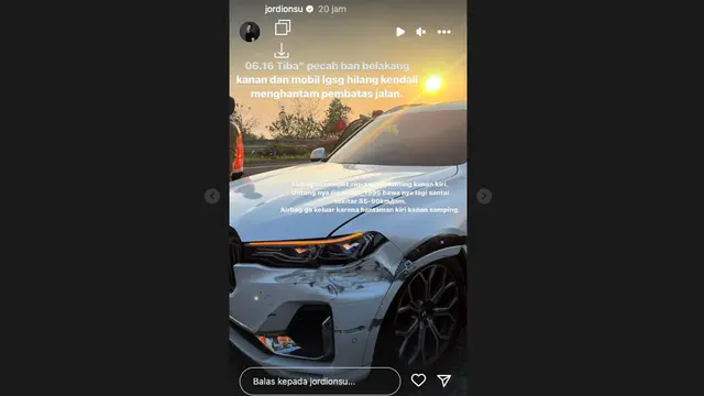 Jordi Onsu Alami Kecelakaan di Tol Gara-Gara Pecah Ban, Mobil Hilang Kendali hingga Hantam Pembatas. (instagram.com/jordionsu)