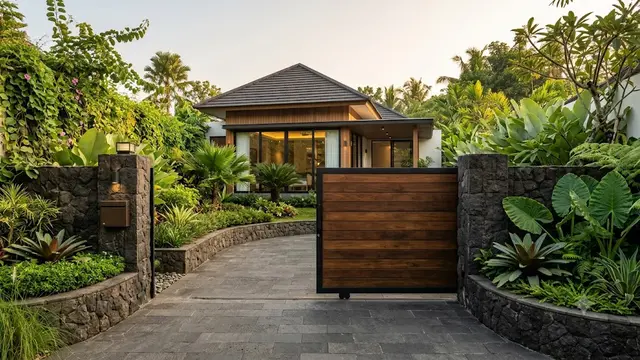 Gerbang Batu Candi dengan Aksen Kayu