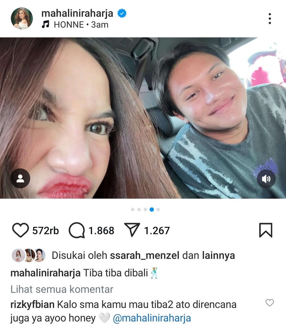 Postingan Mahalini langsung direspons Rizky Febian dengan komentar romantis, "Kalo sama kamu mau tiba-tiba ato direncana juga ya ayoo honey @mahaliniraharja".
