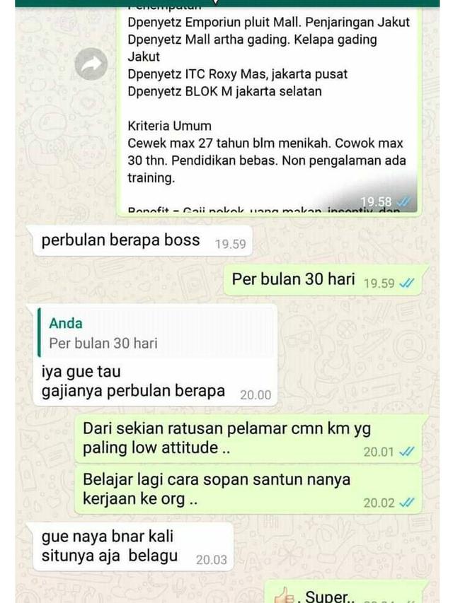 6 Chat Orang Cari Kerja, dari Tak Sopan Sampai Bikin Emosi