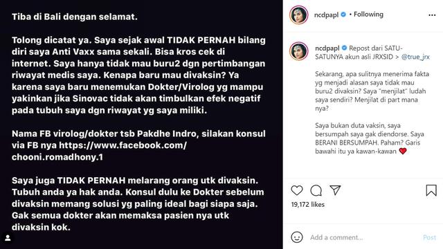 Nora Alexandra - Jerinx SID (Foto: Instagram/@ncdpapl)