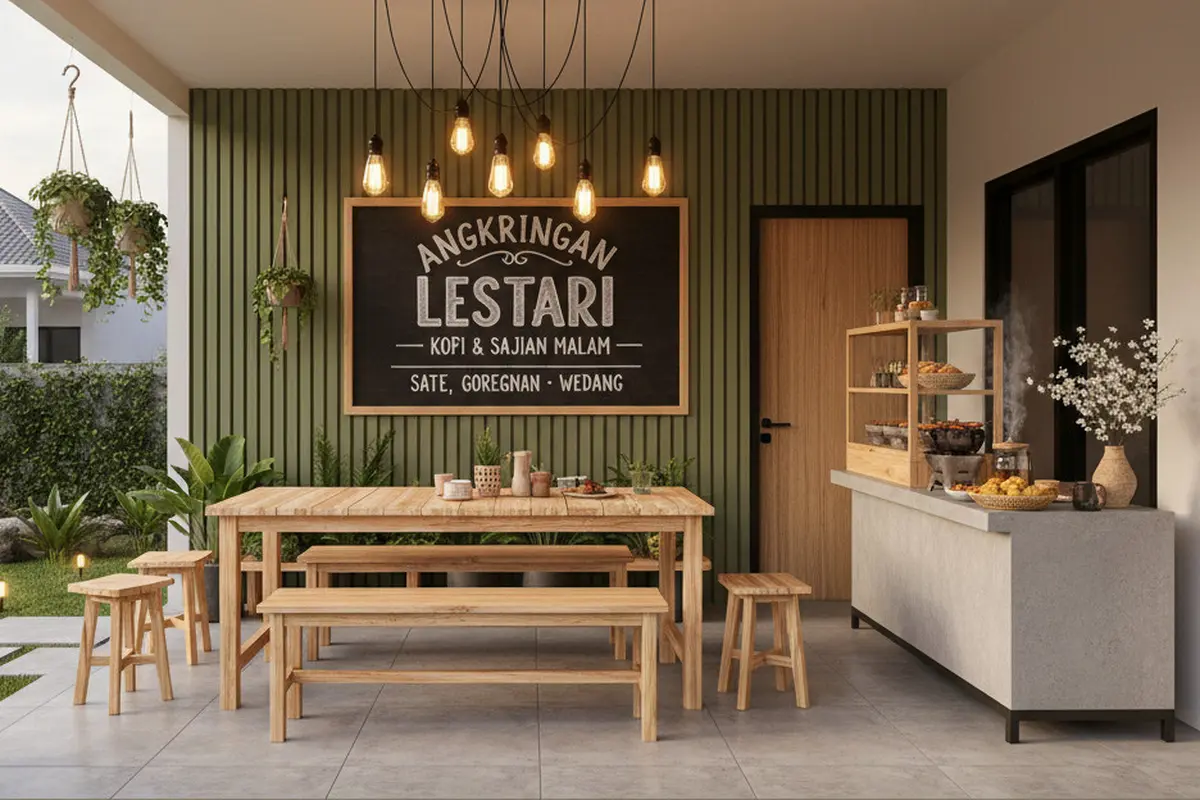 Desain Warung Ala Angkringan Modern di Teras Rumah, Nyaman dan Estetik untuk Usaha 2025