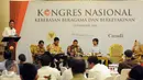 Mendagri Tjahjo Kumolo memberi kata sambutan saat menghadiri Kongres Nasional Kebebasan Beragama dan Berkeyakinan di Jakarta, Selasa (23/2). Acara tersebut digagas Komnas HAM, The Wahid Institute dan Kedubes Kanada untuk RI. (Liputan6.com/Helmi Afandi)