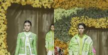 Marsha Aruan tampil stunning dengan outfit hijau. Ia memadukan blazer dengan full pattern pants. (Credits/Tim Muara Bagdja).