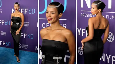 Foto kolase Taylor Russell saat menghadiri pemutaran perdana film "Bones and All" selama Festival Film New York ke-60 di Alice Tully Hall di New York pada hari Kamis, 6 Oktober 2022. (Photo by Charles Sykes/Invision/AP)