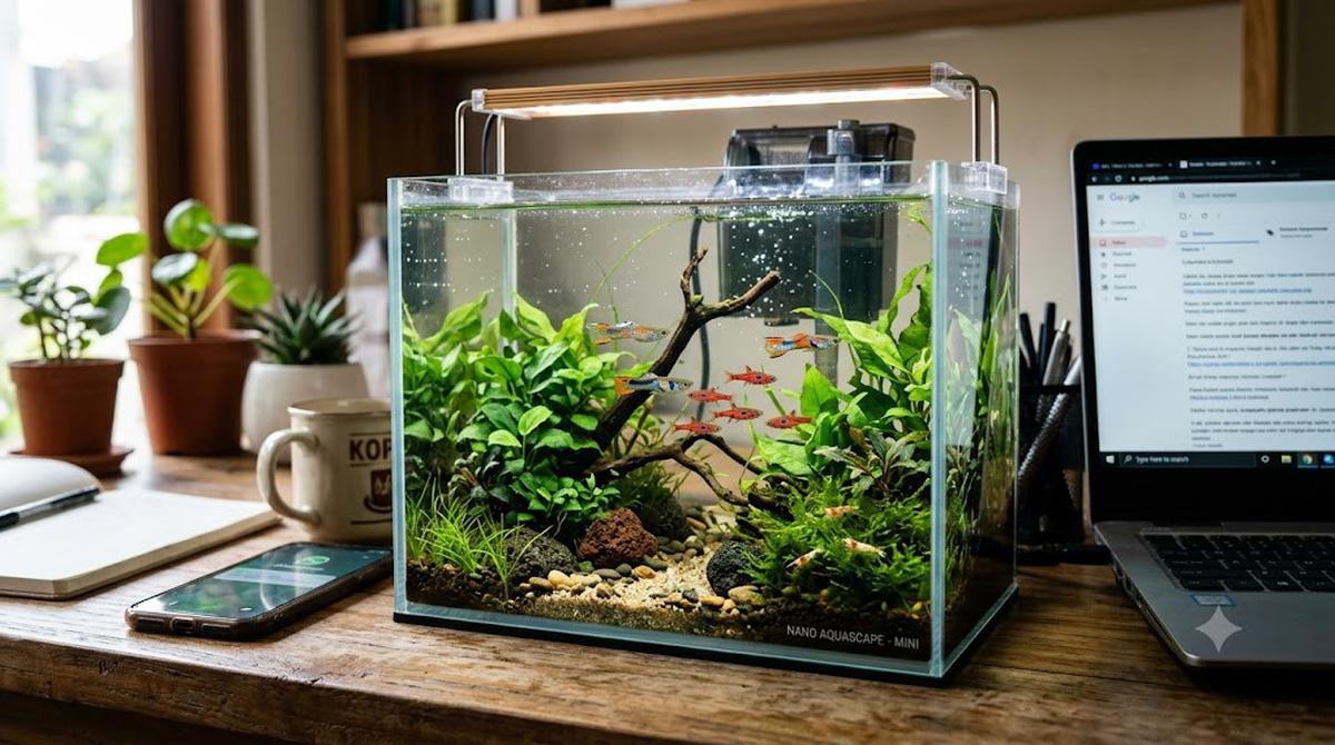 Ikan Hias Kecil yang Cocok untuk Akuarium Mini di Meja Kerja/AI Generated