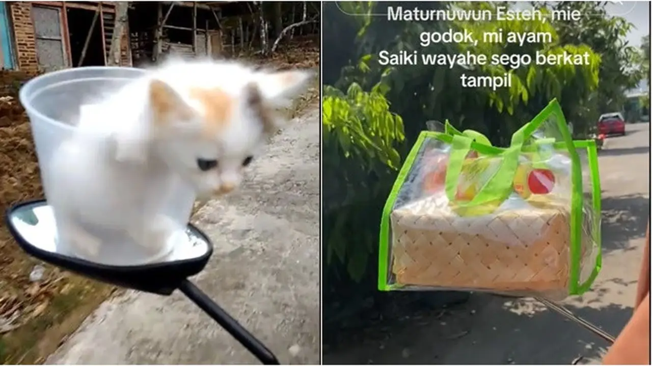 6 Barang Nyeleneh Dibawa Warganet saat Ikuti Tren Viral Es Teh di Spion Motor
