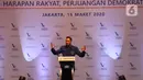 Ketum Partai Demokrat  Agus Harimurti Yudhoyono memberikan pidato usai terpilih secara aklamasi, Jakarta, Minggu (15/3/2020). Keputusan diambil setelah sidang paripurna melakukan verifikasi dan menyatakan AHY memenuhi persyaratan jadi ketum di Kongres V Partai Demokrat. (Liputan6.com/Angga Yuniar)