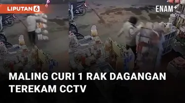 Aksi nekat maling curi 1 rak dagangan di sebuah warung terekam CCTV