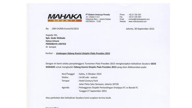 Surat panggilan buat Bonek FC
