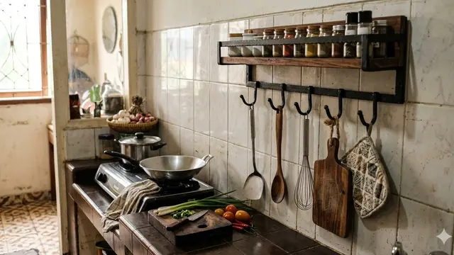 Rak Dinding Dapur yang Cocok untuk Dapur Sempit (Foto: Gemini AI)