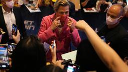 Brad Pitt dalam premier Bullet Train di Seoul, 19 Agustus 2022. (AP Photo/Lee Jin-man)