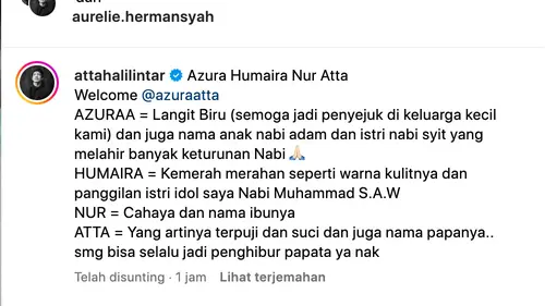 Arti Nama Azura Humaira Nur Atta Anak Kedua Aurel Hermansyah, Langit Biru  Semoga Jadi Penyejuk - ShowBiz Liputan6.com