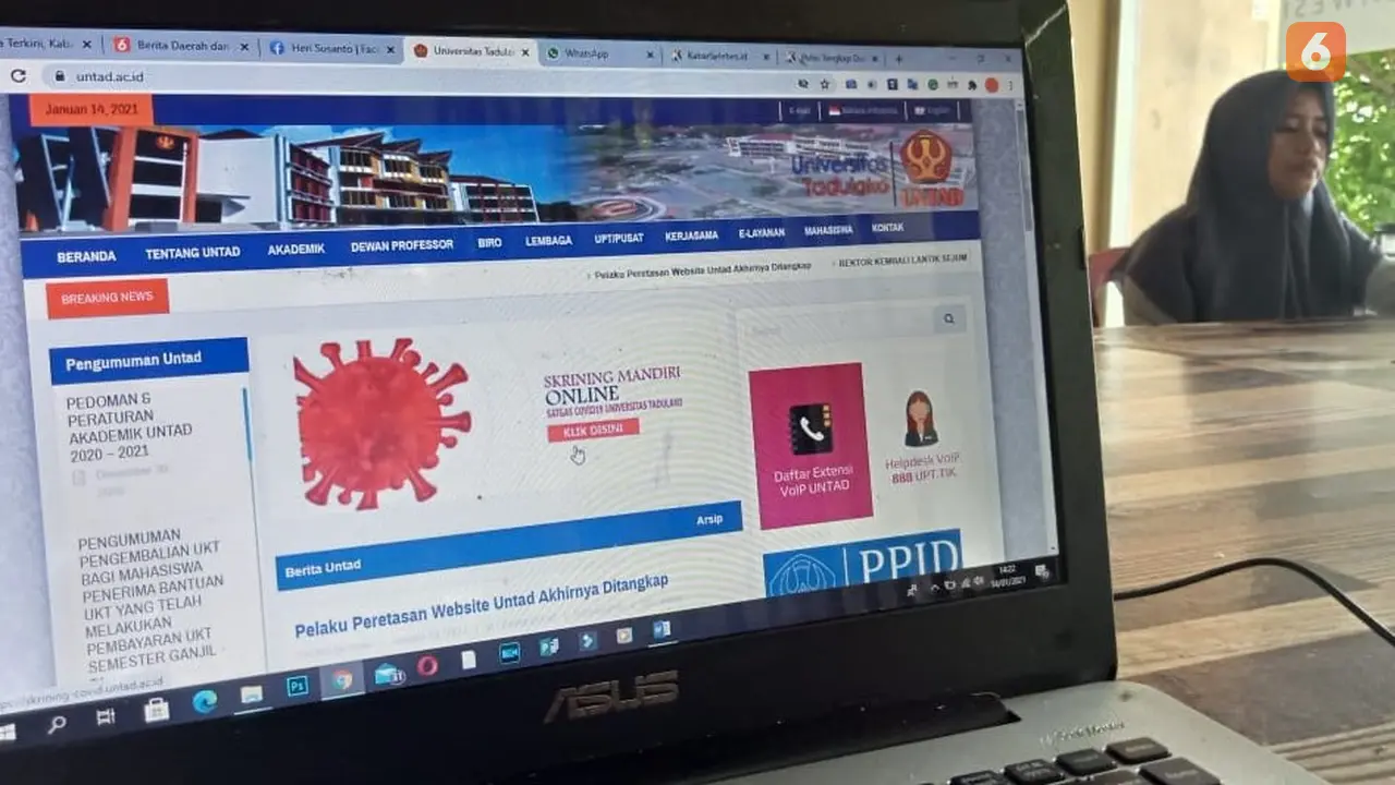 tampilan website milik Universitas Tadulako (Untad) Sulawesi Tengah