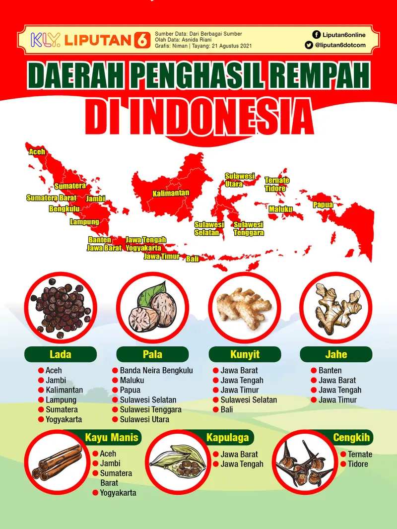 Infografis Daerah Penghasil Rempah di Indonesia