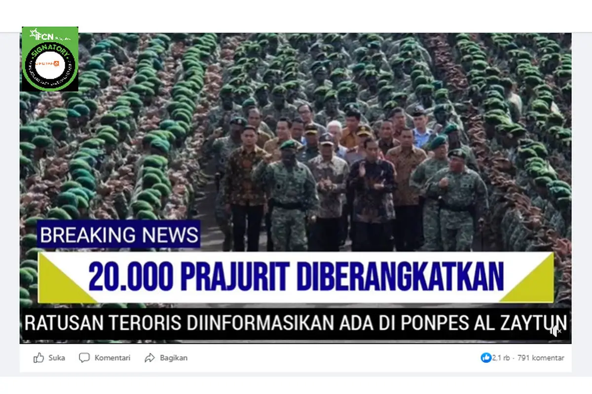 Tangkapan layar pemerintah berangkatkan 20 ribu prajurit ke Al Zaytun