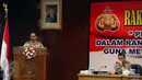 Kapolri Jenderal Tito Karnavian memberikan sambutan dalam acara Rapat Kerja Teknis (Rakernis) di Rupatama Mabes Polri, Jakarta, Rabu (15/3). Dalam acara itu hadir Kepala Bidang Humas dari 33 Polda seluruh Indonesia. (Liputan6.com/Johan Tallo)