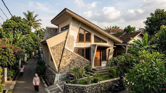 Desain Rumah Jengki Dinding Miring Geometris