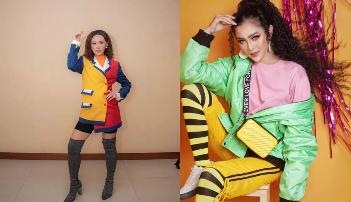 Happy Asmara dan Bella Bonita juga sama-sama pernah tampil nyentrik dengan padu padan busana warna-warni.