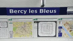 Sebuah gambar menunjukkan stasiun metro Bercy berubah nama menjadi "Bercy les Bleus", permainan kata untuk berterima kasih, di Paris, Senin (16/7). Hal itu dilakukan untuk merayakan kesuksesan timnas Prancis menjadi juara Piala Dunia. (AFP/Bertrand GUAY)