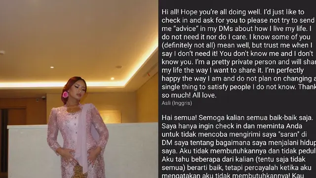 Isi curahan hati Zahwa Massaid terhadap nasehat warganet yang DM ke Instagram miliknya