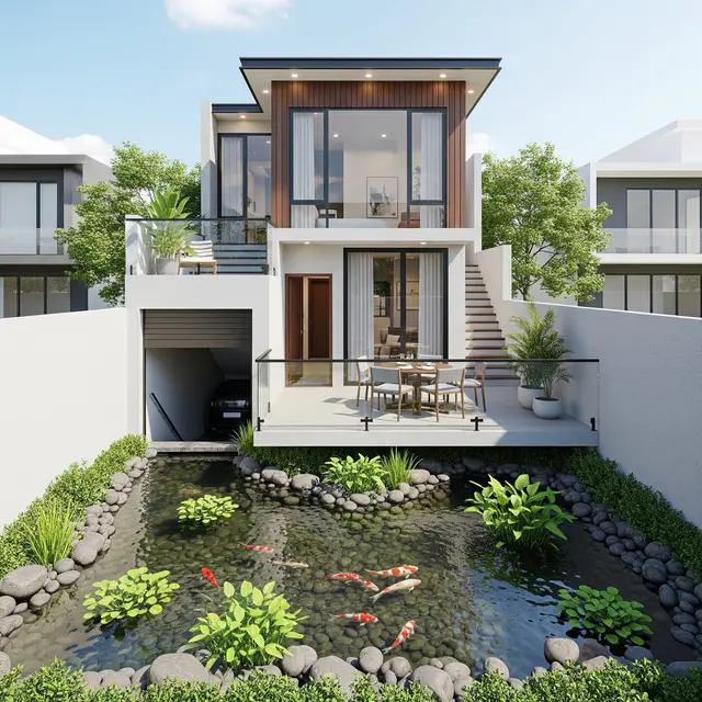 Model Rumah 6x9 dengan Teras Belakang Menghadap Kolam Ikan