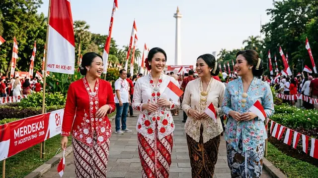 Ide Model Kebaya Untuk Peringati Hari Kemerdekaan 17 Agustus 1945 HUT RI Ke-81/AI Generated