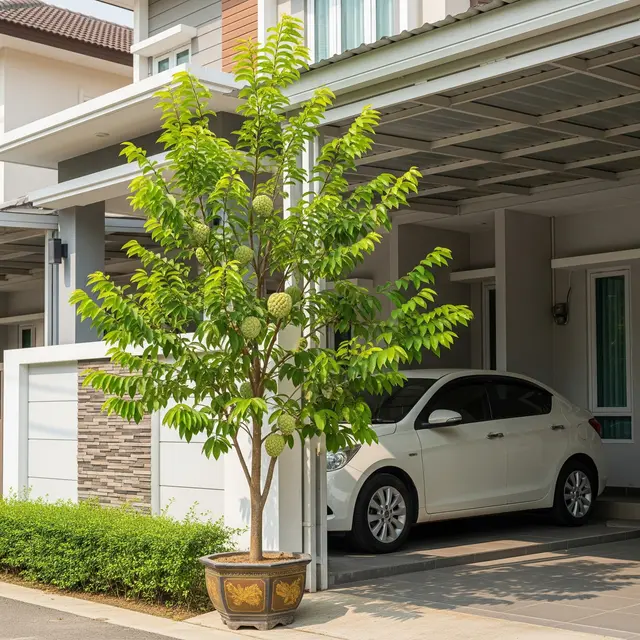 Pohon Buah Dekat Carport yang Aman untuk Pondasi Rumah (Image by Gemini AI)