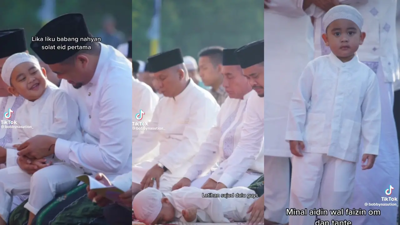 Momen Salat Id Pertama Nahyan Bareng Bobby Nasution, Masih Belajar Sujud dengan Benar.