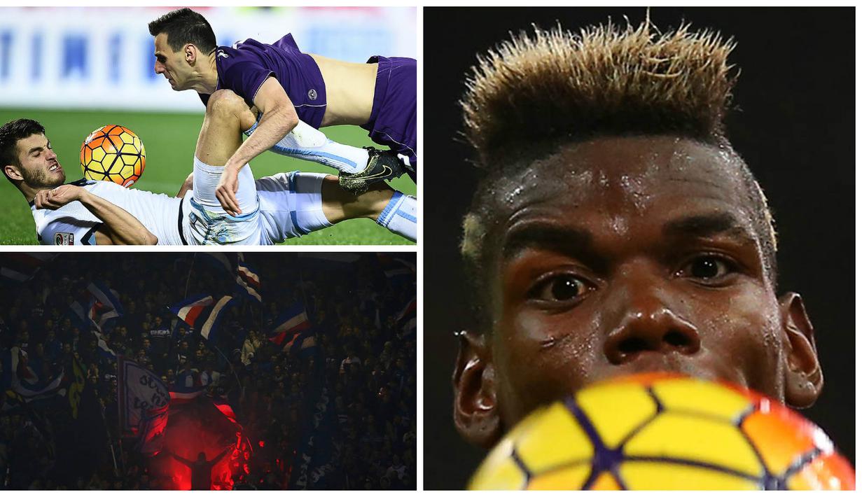 Foto terbaik liga Serie A pekan ke-19 antara lain adalah ekspresi wajah gelandang Juventus, Paul Pogba, saat berhadapan dengan bola kemudian ada juga aksi supporter Sampdoria yang menyalakan suar. 