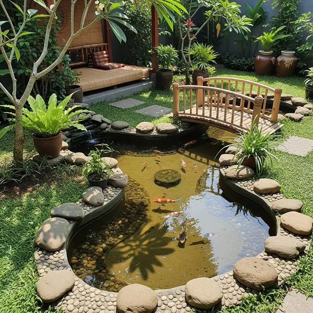 Inspirasi Kolam Ikan Keluarga yang Minim Risiko Terpeleset (AI)