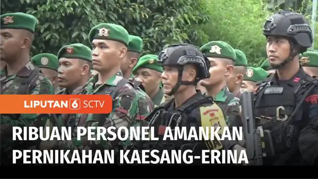 Ribuan personel petugas gabungan disiagakan untuk pengamanan pernikahan putra Presiden Jokowi, Kaesang Pangarep dengan Erina Gudono. Selain ribuan personel juga dikerahkan puluhan kendaraan TNI dalam pengamanan ini.