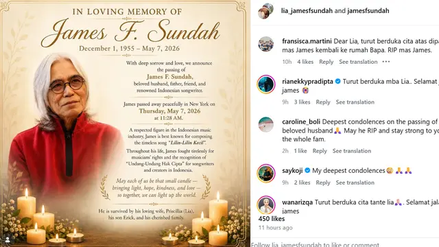 James F Sundah meninggal dunia. (Instagram/ jamesfsundah)
