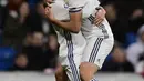 Enzo Zidane merayakan gol bersama rekannya saat laga leg kedua babak 32 besar Copa del Rey di Santiago Bernabeu, Kamis (1/12) Enzo berhasil mencetak gol dalam debut di tim utama Real Madrid (AFP PHOTO / Javier Soriano)
