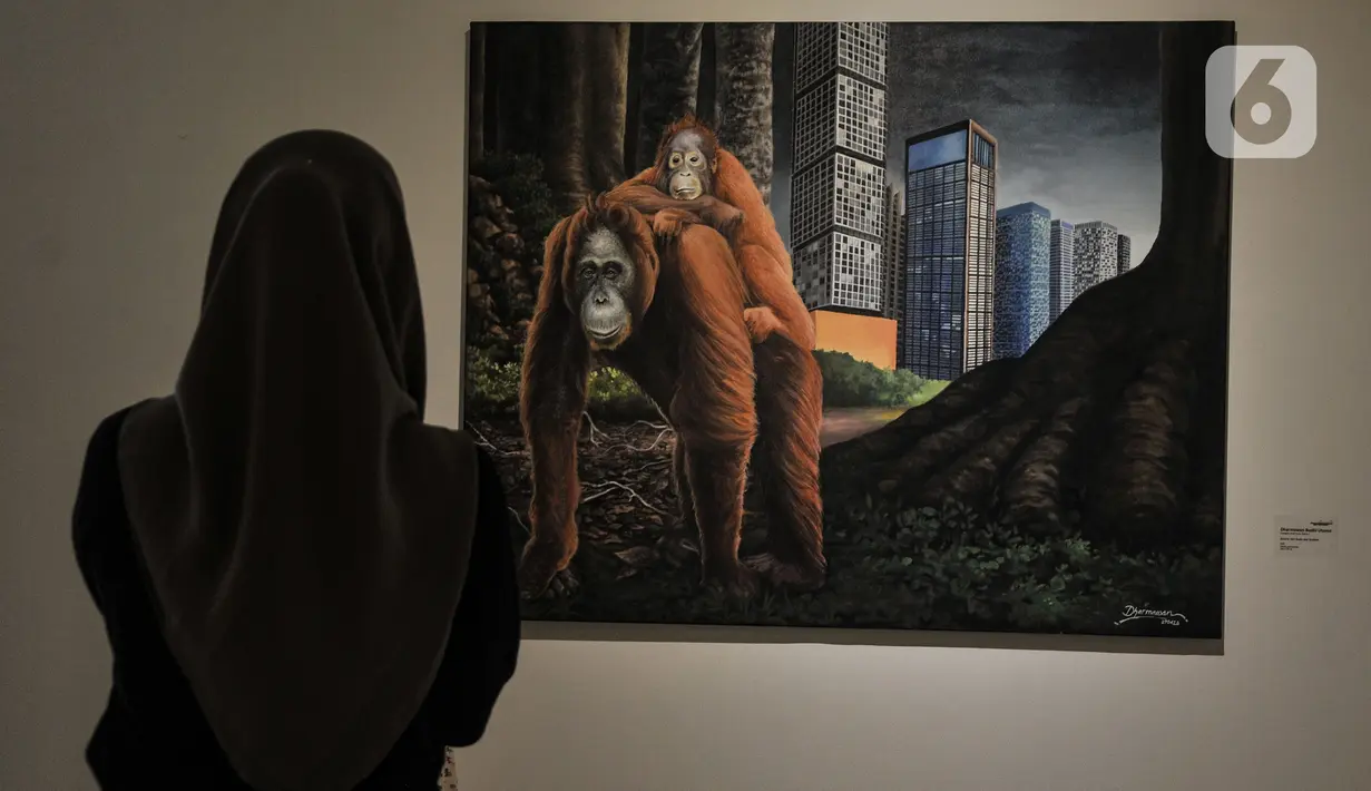 Lembaga Perupa Kalimantan Timur (LPK) bekerja sama dengan Galeri Nasional menggelar pameran seni rupa "Antara Kecemasan dan Harapan" yang menampilkan 42 karya dari 13 seniman asal Kaltim yang berlangsung hingga 28 Mei 2023. (merdeka.com/Iqbal S Nugroho)