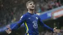 Timo Werner berhasil membuat Chelsea unggul 2-1 pada menit ke-84 usai meneruskan umpan yang disodorkan Cesar Azpilicueta di depan gawang Souhampton. (AP/Kirsty Wigglesworth)