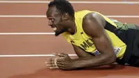 Usain Bolt mengalami cedera hamstring. (AP Photo/Matthias Schrader)