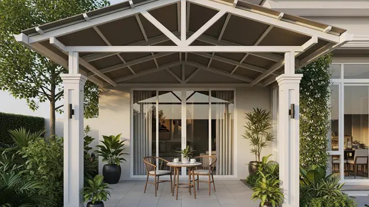 Teras Elegan dengan Kanopi Atap Pelana/Desain Teras Rumah Minimalis Ukuran 3x5 dengan Kanopi (Sumber: gemini.com)